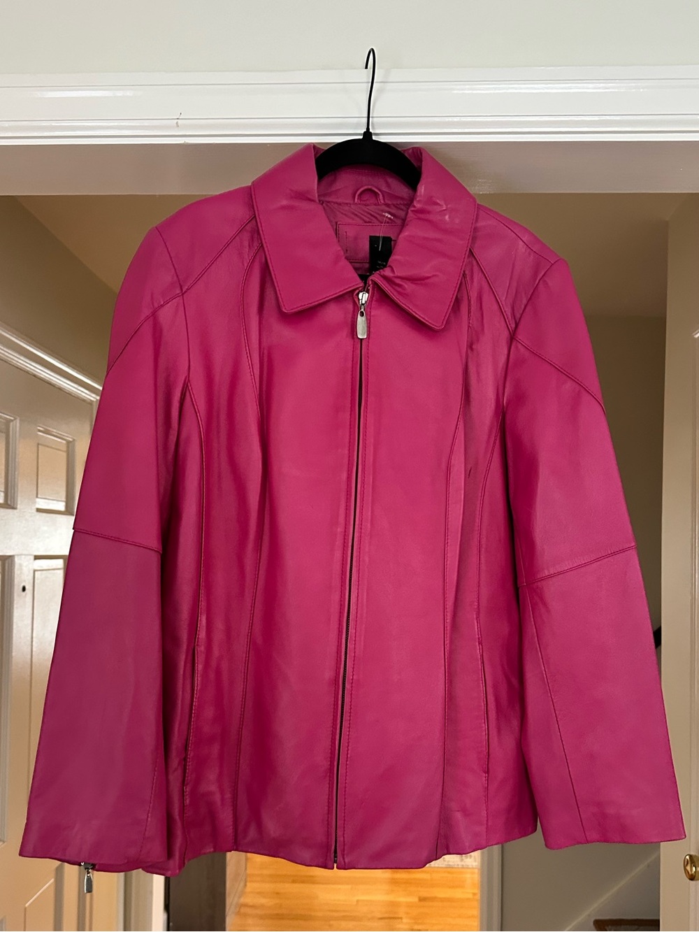 Women's Hot Pink Leather Zip-Front Jacket